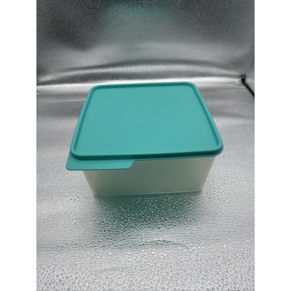 Tupperware Keep Tab Square Cup Container Turquoise Lid 2.5L